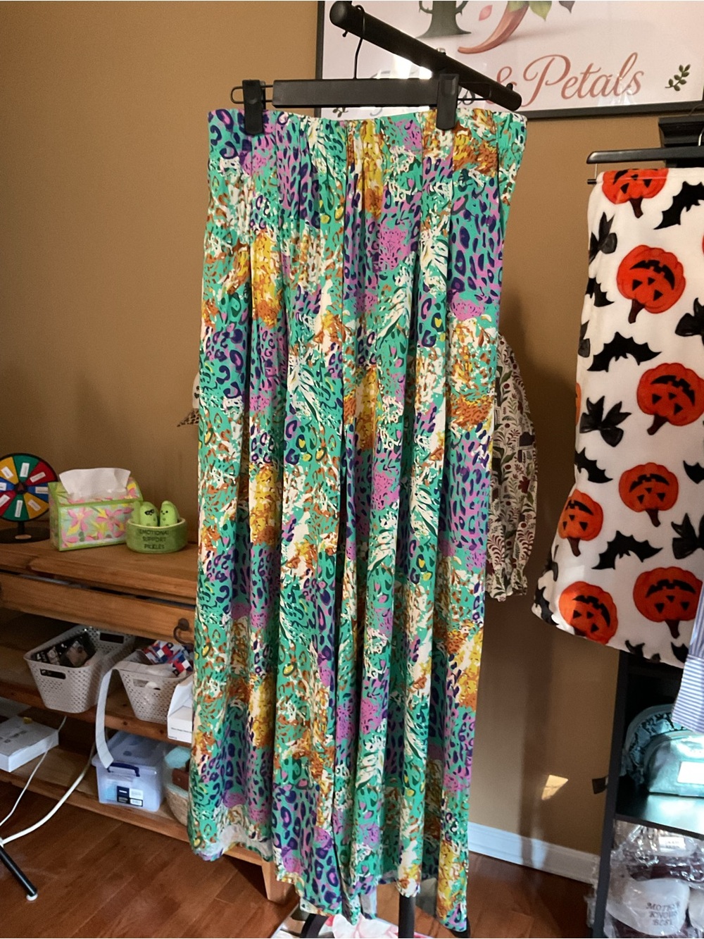 Umgee Wide Leg Palazzo Pants- Teal Multi Floral & Animal Print
